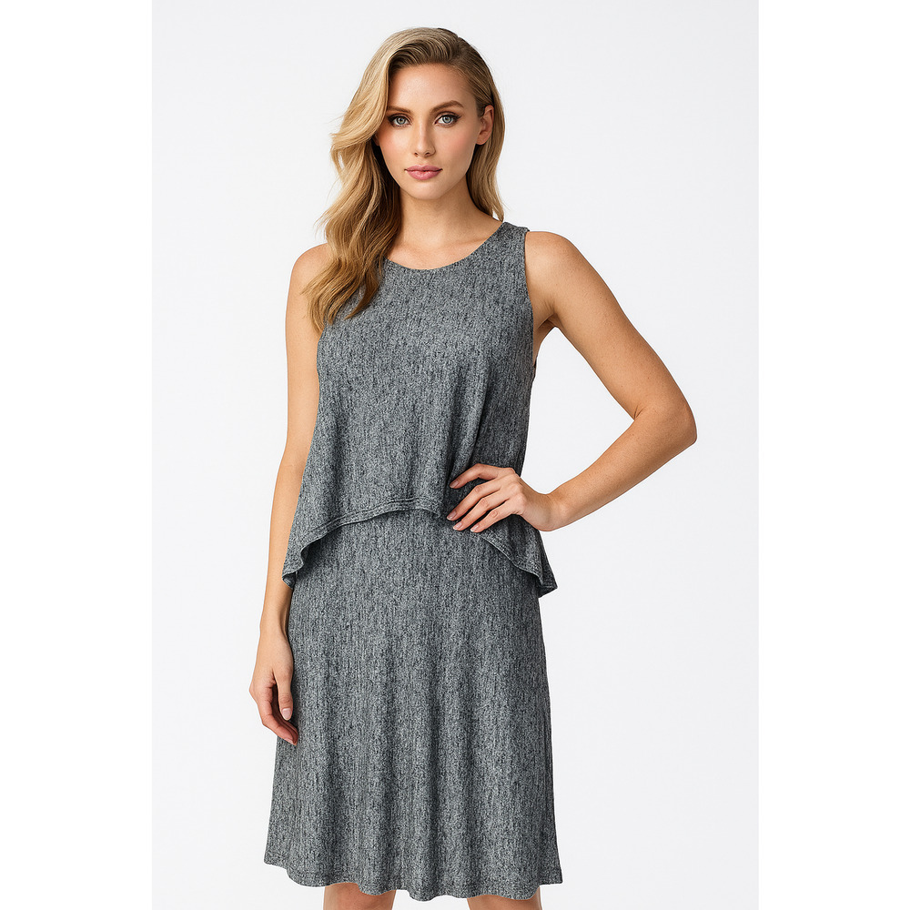 MILLY REVOLVE Silk Linen Mini Dress Tier Layer Dress Gray Sz S Round Preppy Chic